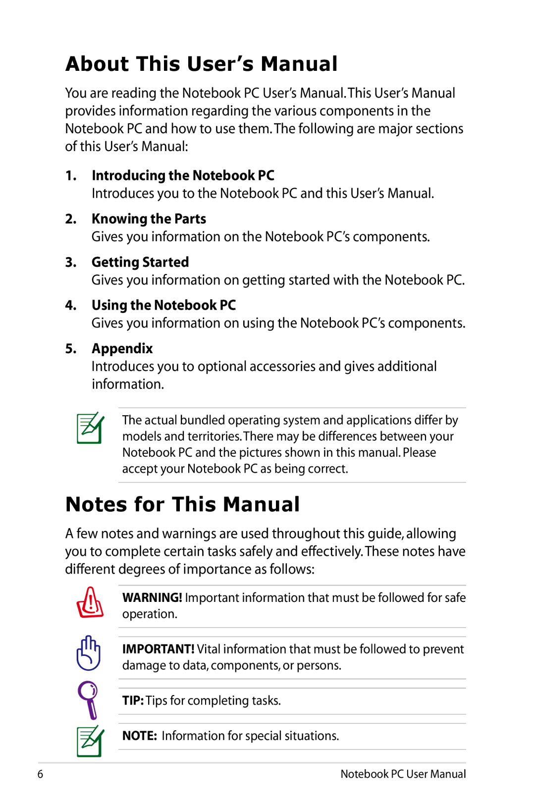 Asus N61JQ-A1 user manual About This User’s Manual 