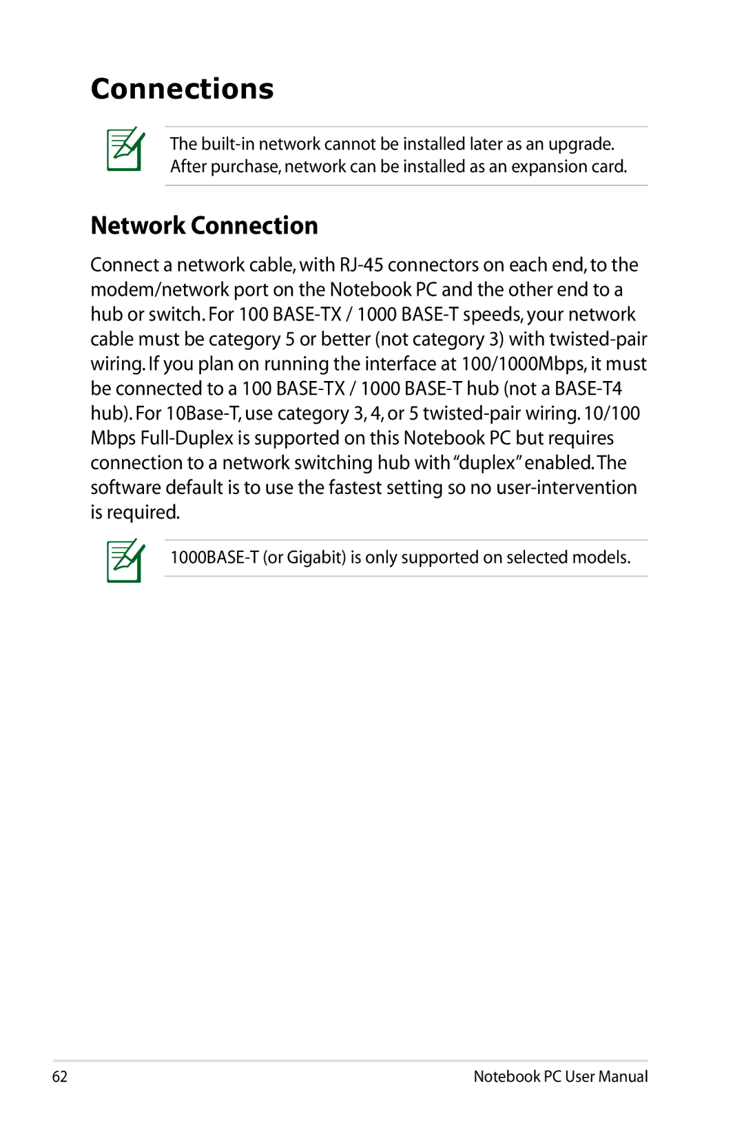 Asus N61JQ-A1 user manual Connections, Network Connection 