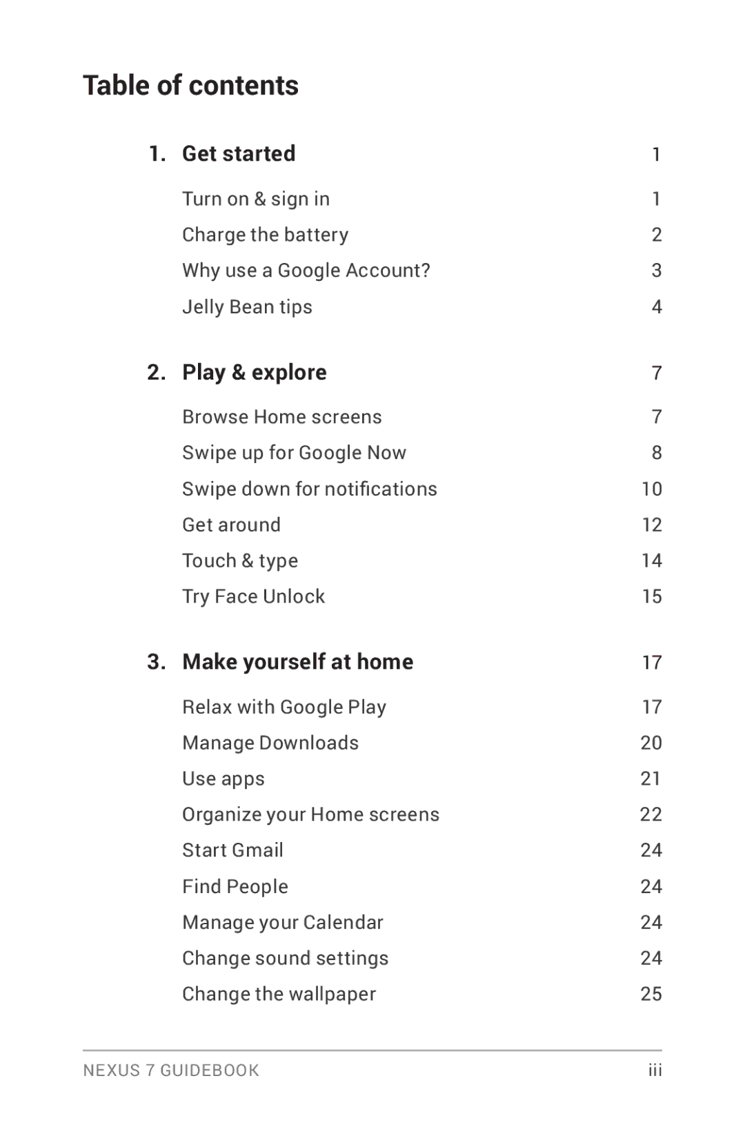 Asus NEXUS7-ASUS-1B16 manual Table of contents 