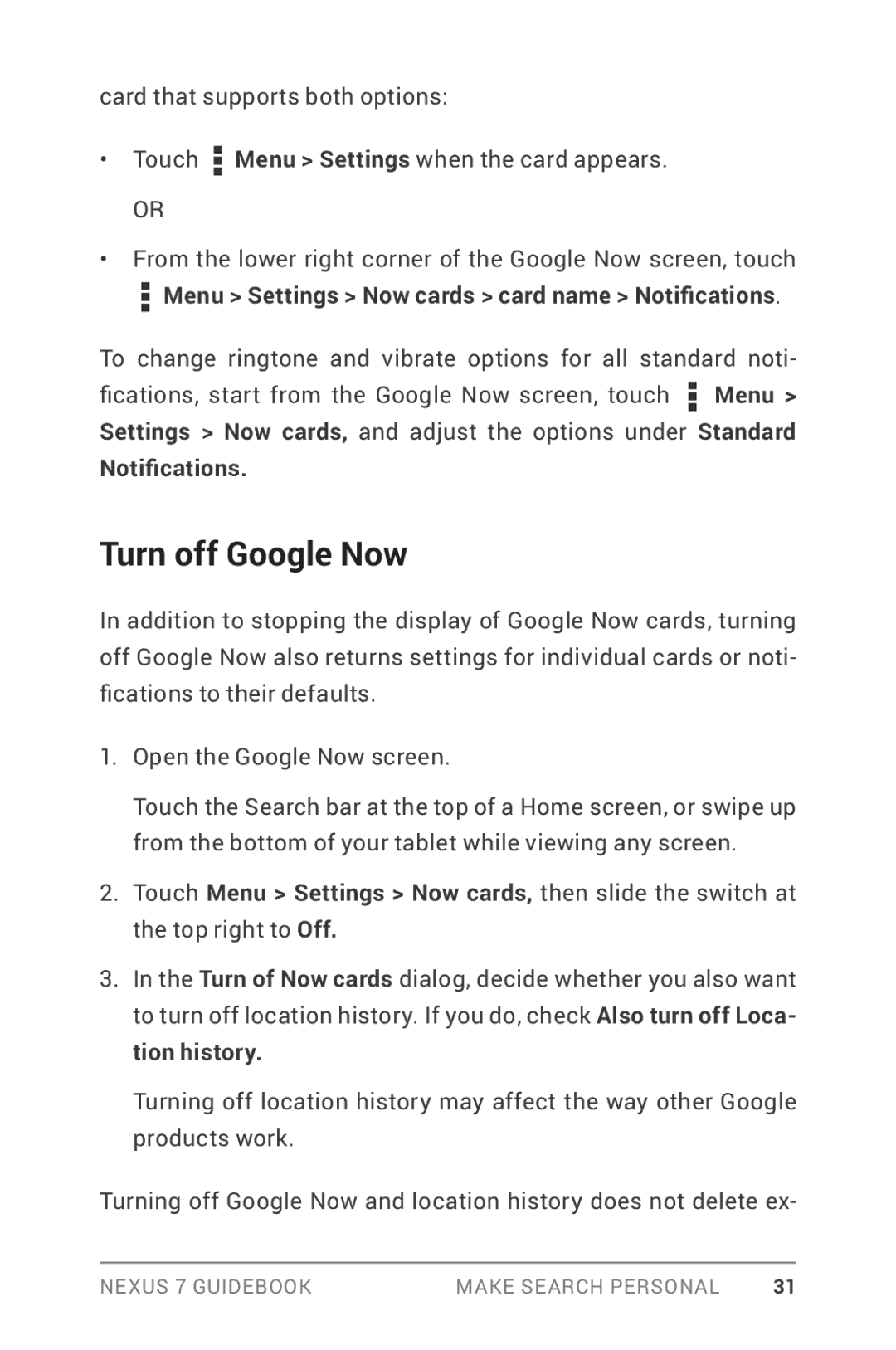 Asus NEXUS7-ASUS-1B16 manual Turn off Google Now 