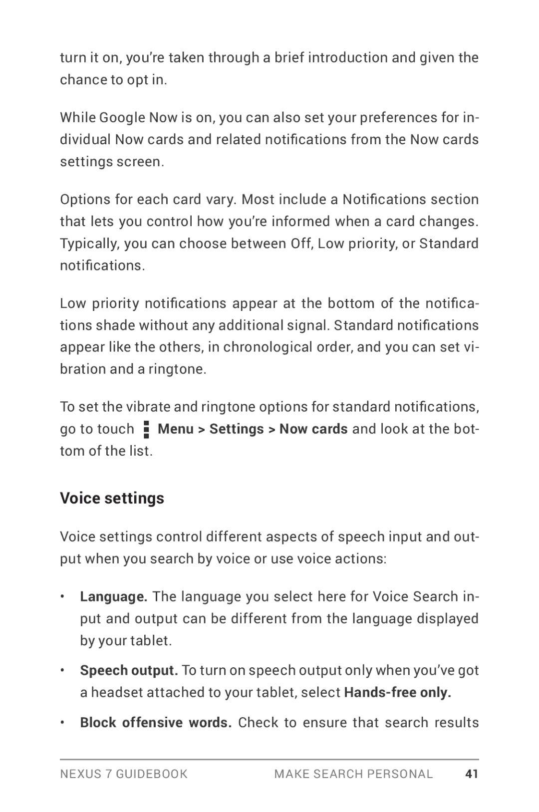 Asus NEXUS7-ASUS-1B16 manual Voice settings 