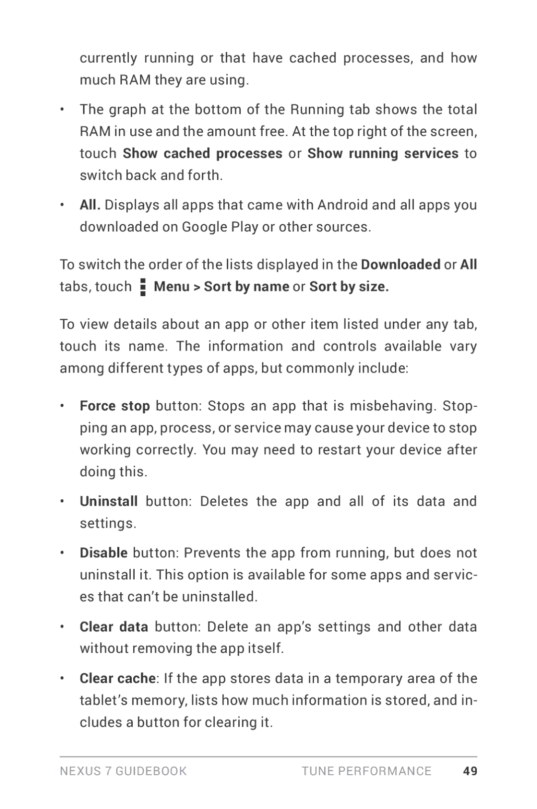 Asus NEXUS7-ASUS-1B16 manual Nexus 7 Guidebook Tune performance 