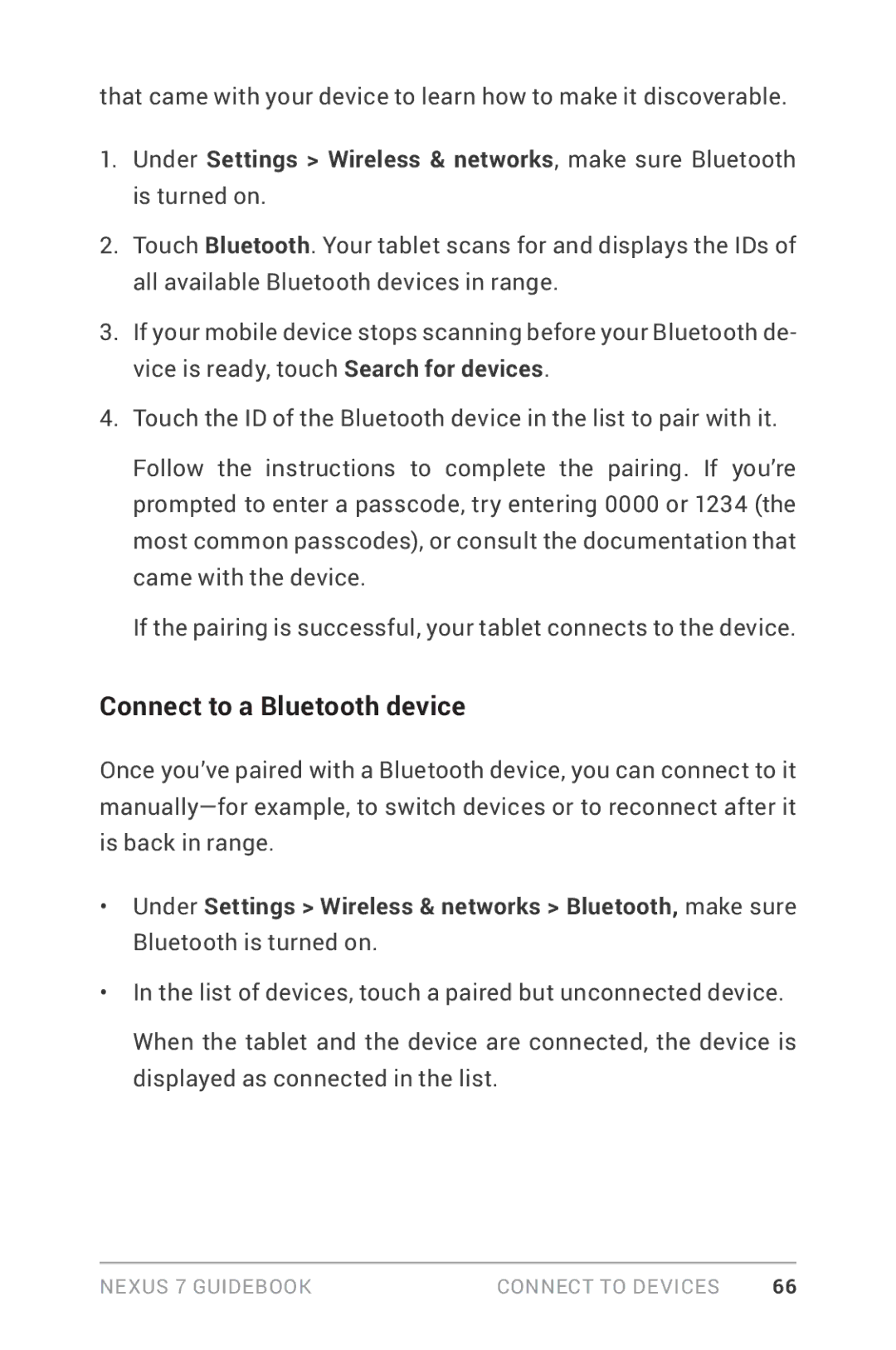 Asus NEXUS7-ASUS-1B16 manual Connect to a Bluetooth device 