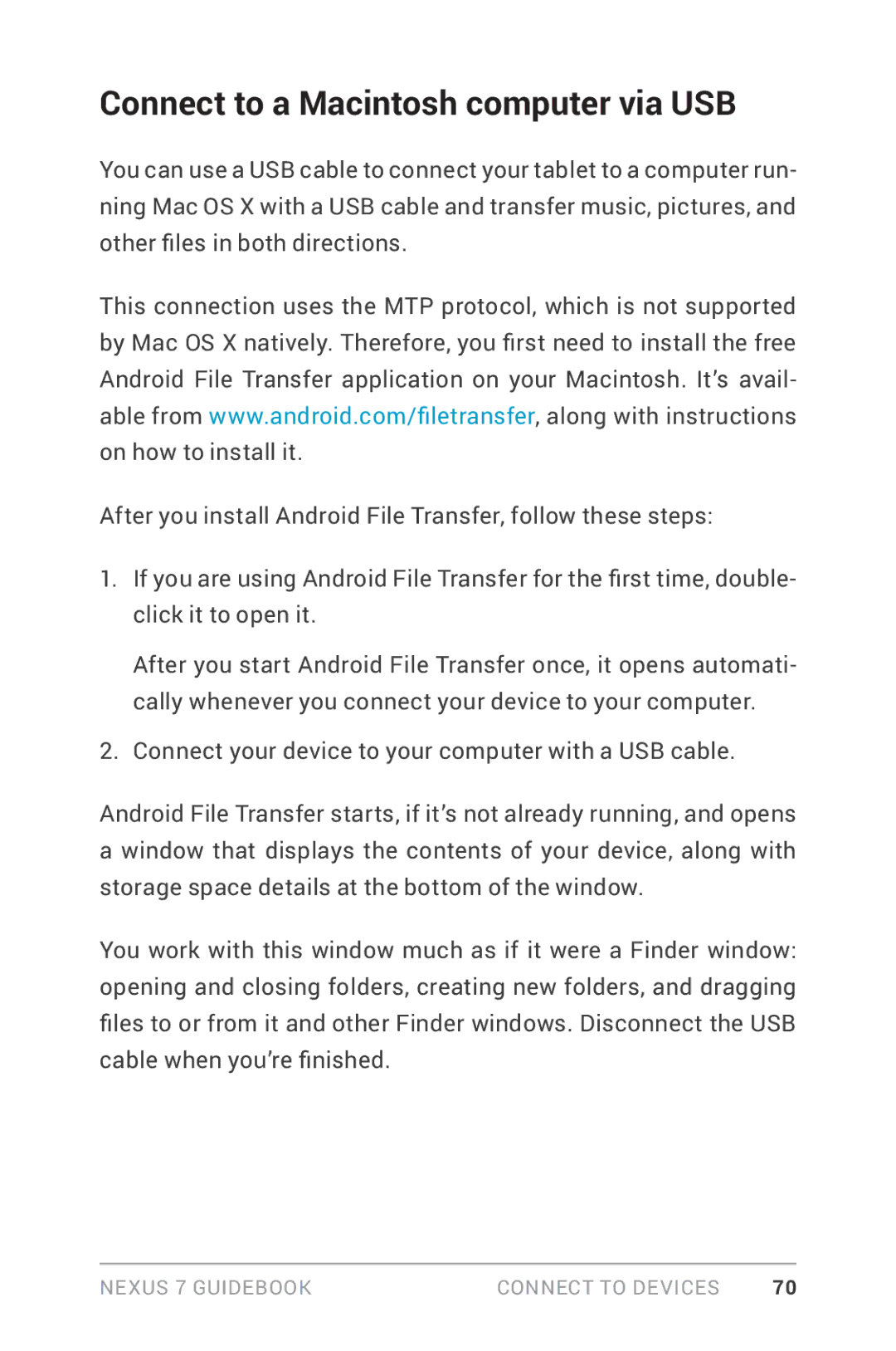 Asus NEXUS7-ASUS-1B16 manual Connect to a Macintosh computer via USB 