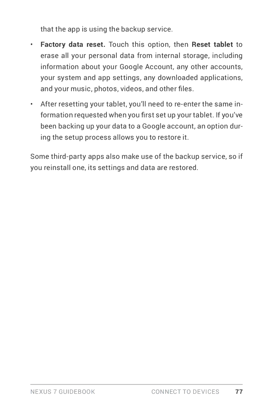 Asus NEXUS7-ASUS-1B16 manual That the app is using the backup service 