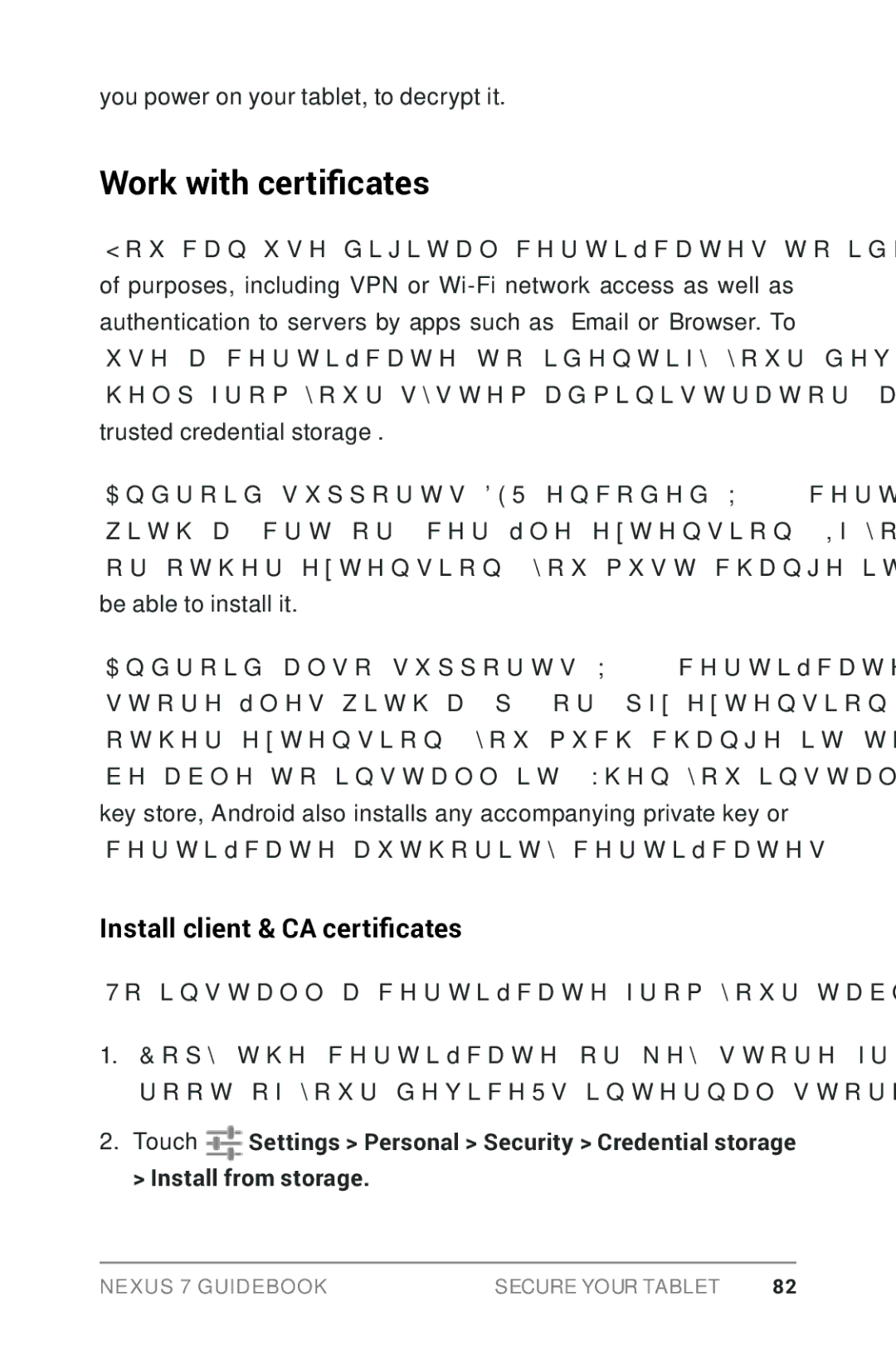 Asus NEXUS7-ASUS-1B16 manual Work with certificates, Install client & CA certificates 