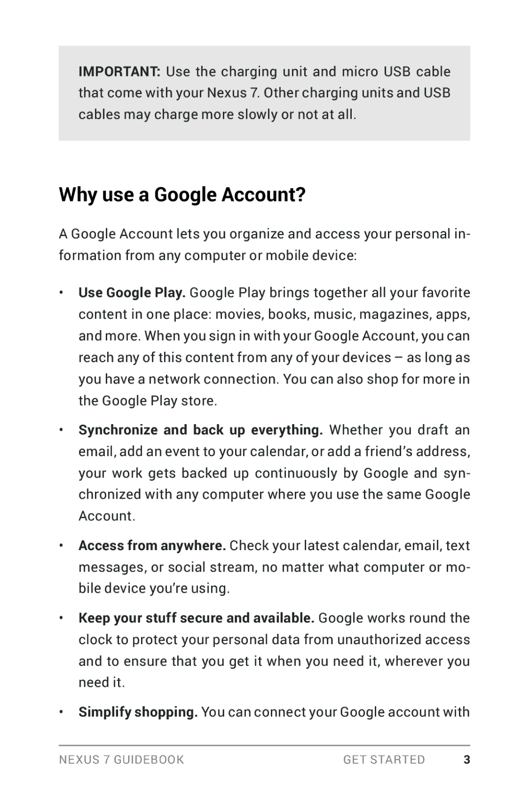 Asus NEXUS7-ASUS-1B16 manual Why use a Google Account? 