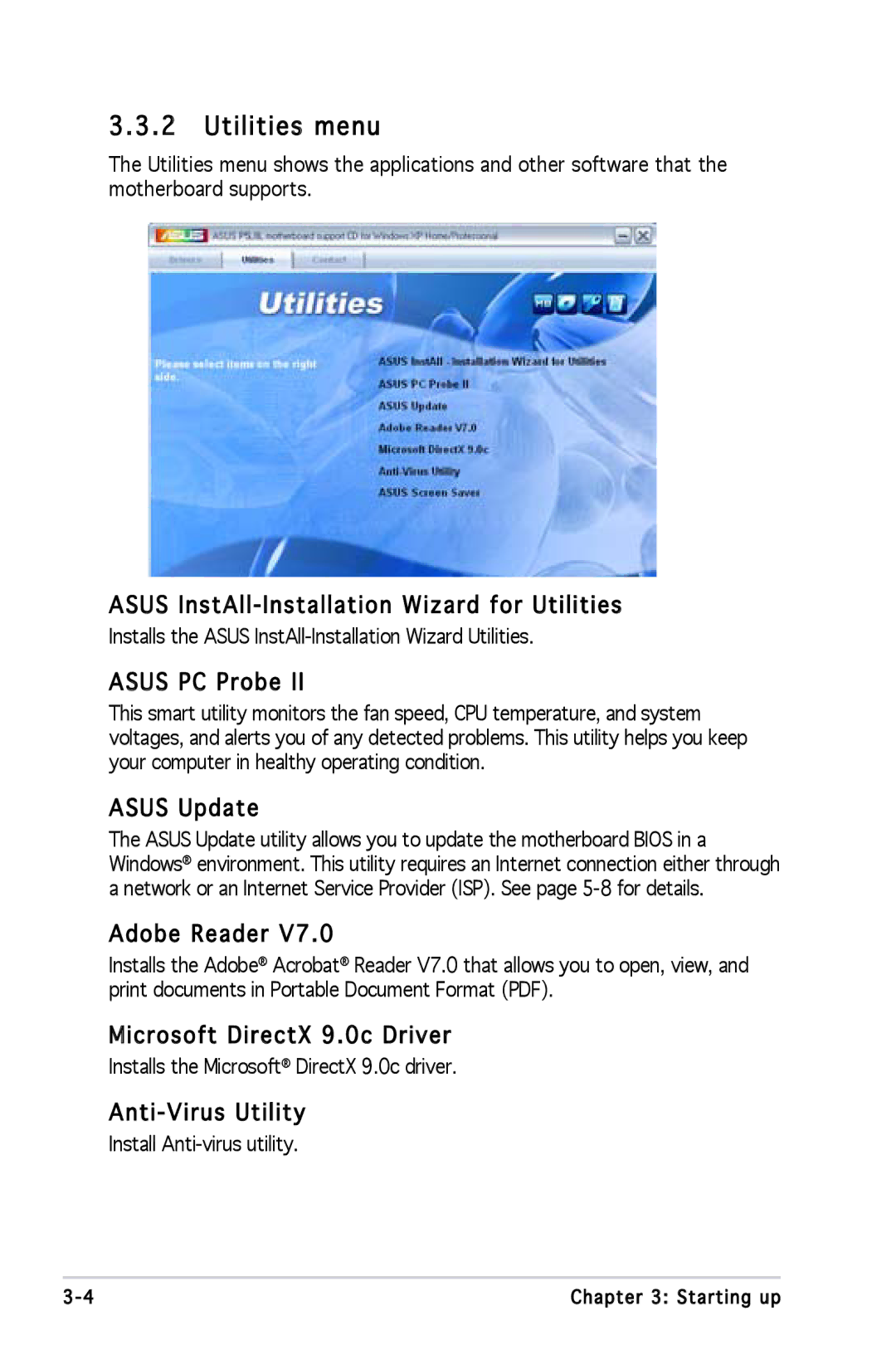 Asus P1P5945GCBLK manual Utilities menu 