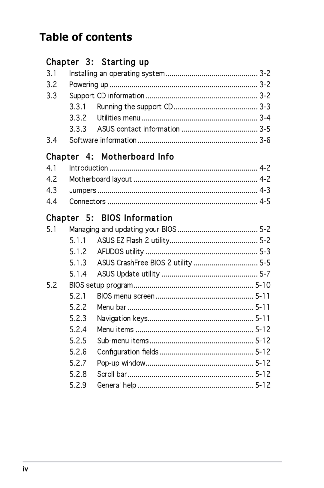 Asus P1P5945GCBLK manual Chapter Starting up, Motherboard Info, Chapter Bios Information 