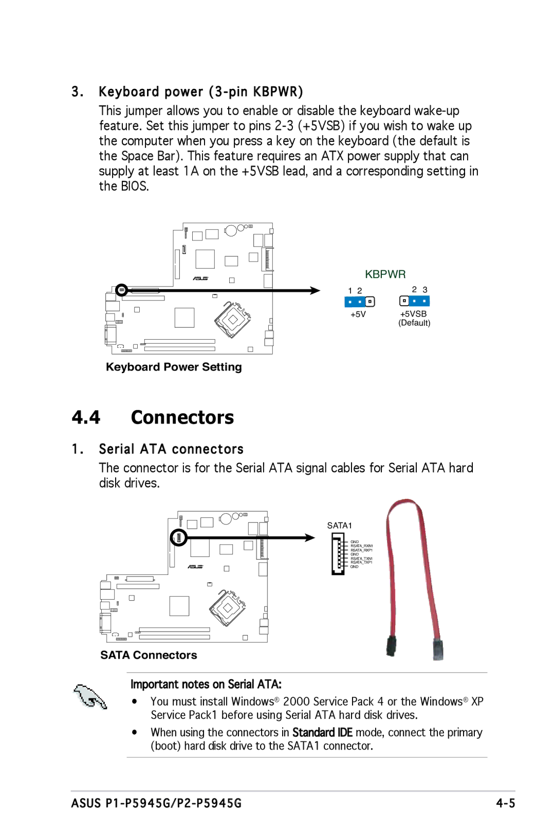 Asus P1P5945GCBLK manual Sata Connectors 