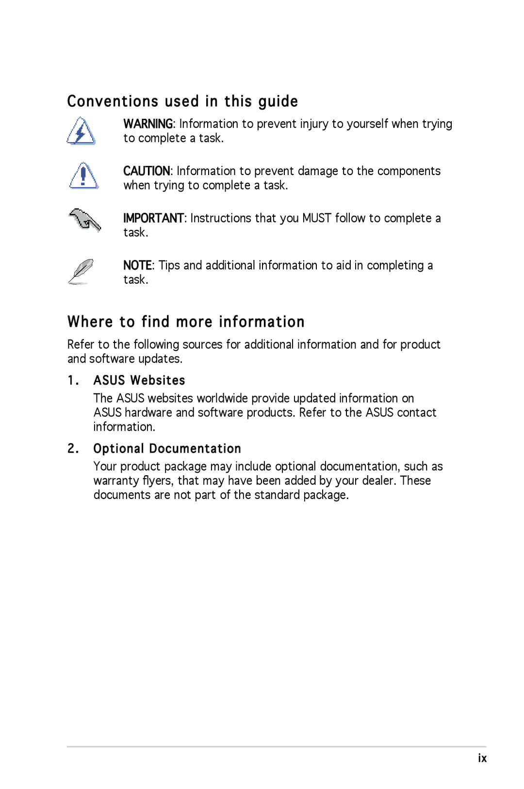 Asus P1P5945GCBLK manual Conventions used in this guide, Where to find more information 