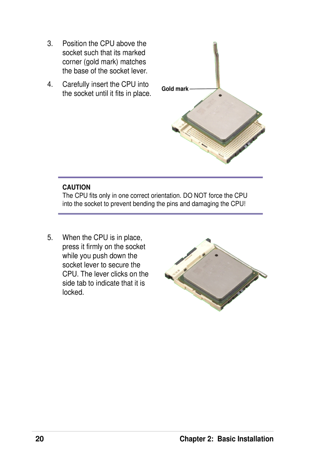 Asus P4 533 manual Carefully insert the CPU into, Socket until it fits in place 