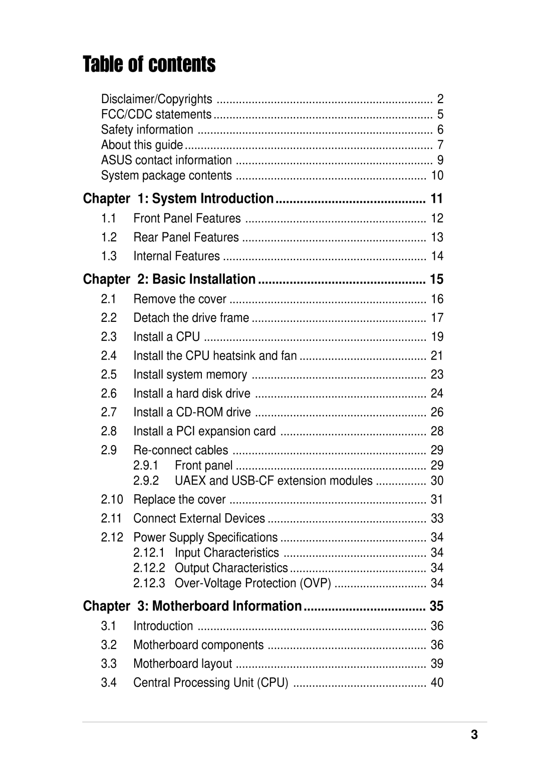 Asus P4 533 manual Table of contents 