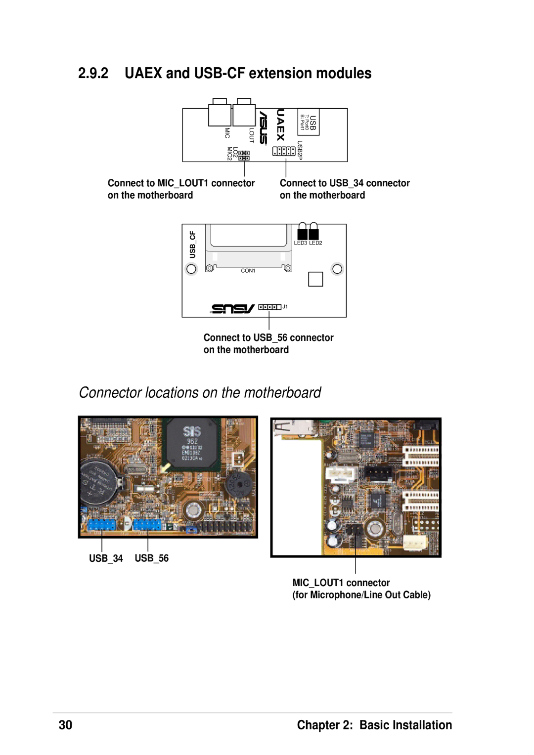 Asus P4 533 manual Uaex and USB-CF extension modules 