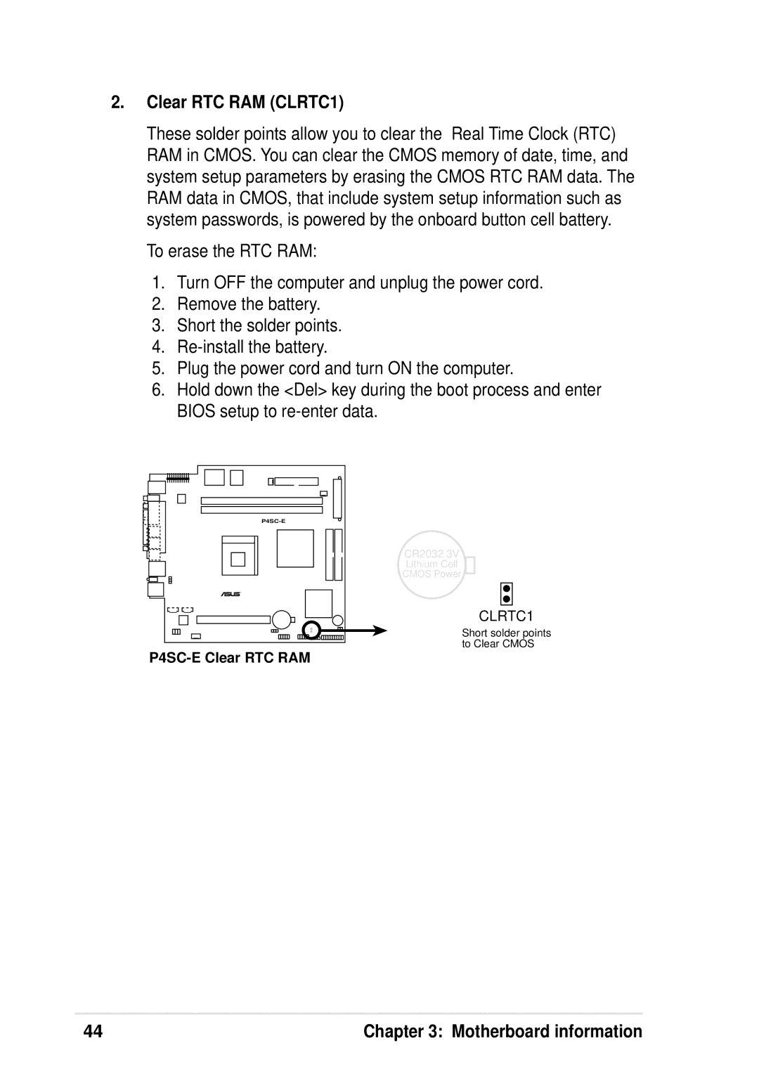 Asus P4 533 manual Clear RTC RAM CLRTC1 