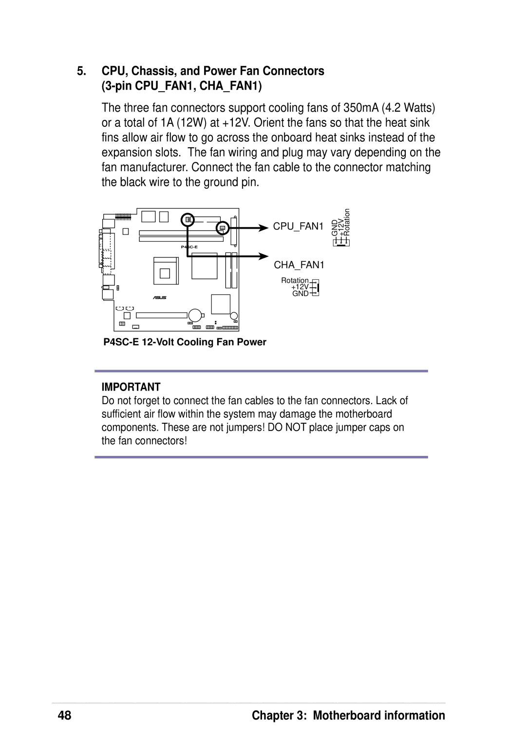 Asus P4 533 manual P4SC-E 12-Volt Cooling Fan Power 