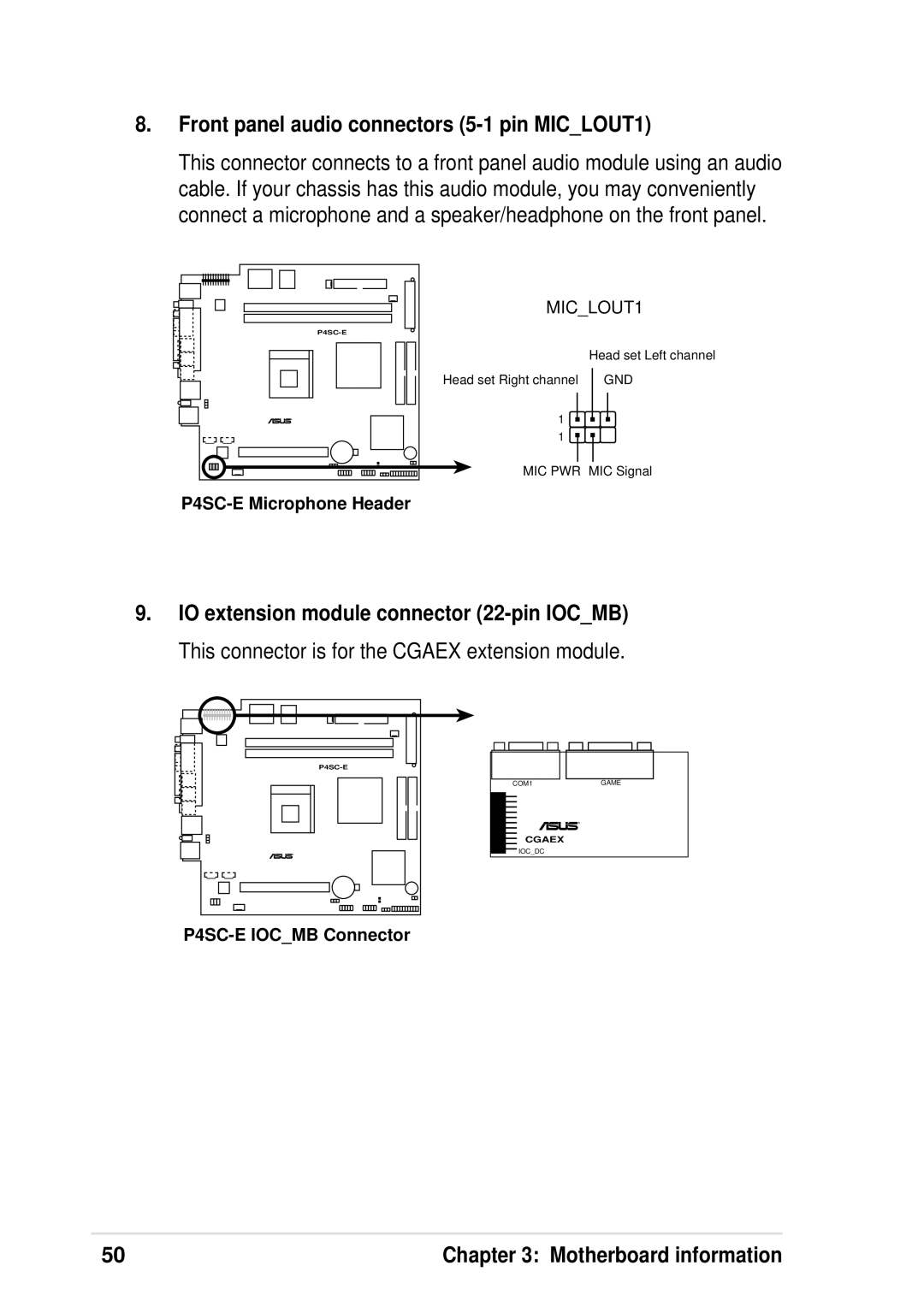 Asus P4 533 manual Front panel audio connectors 5-1 pin MICLOUT1 