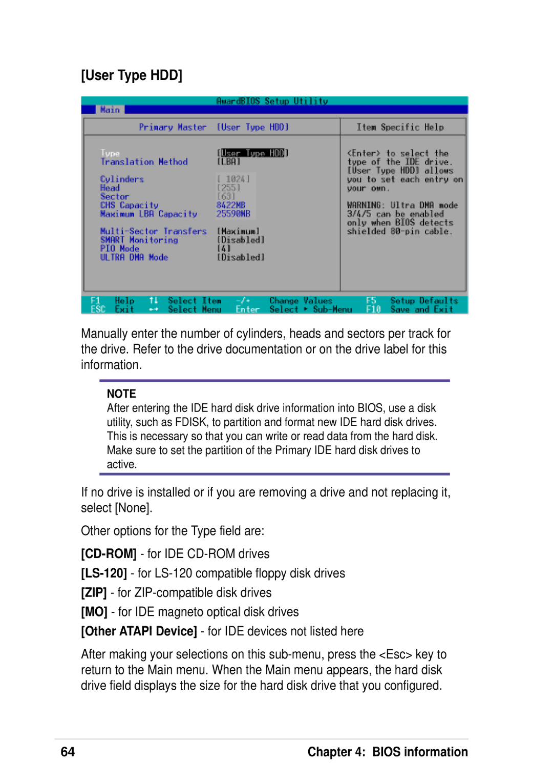 Asus P4 533 manual User Type HDD 