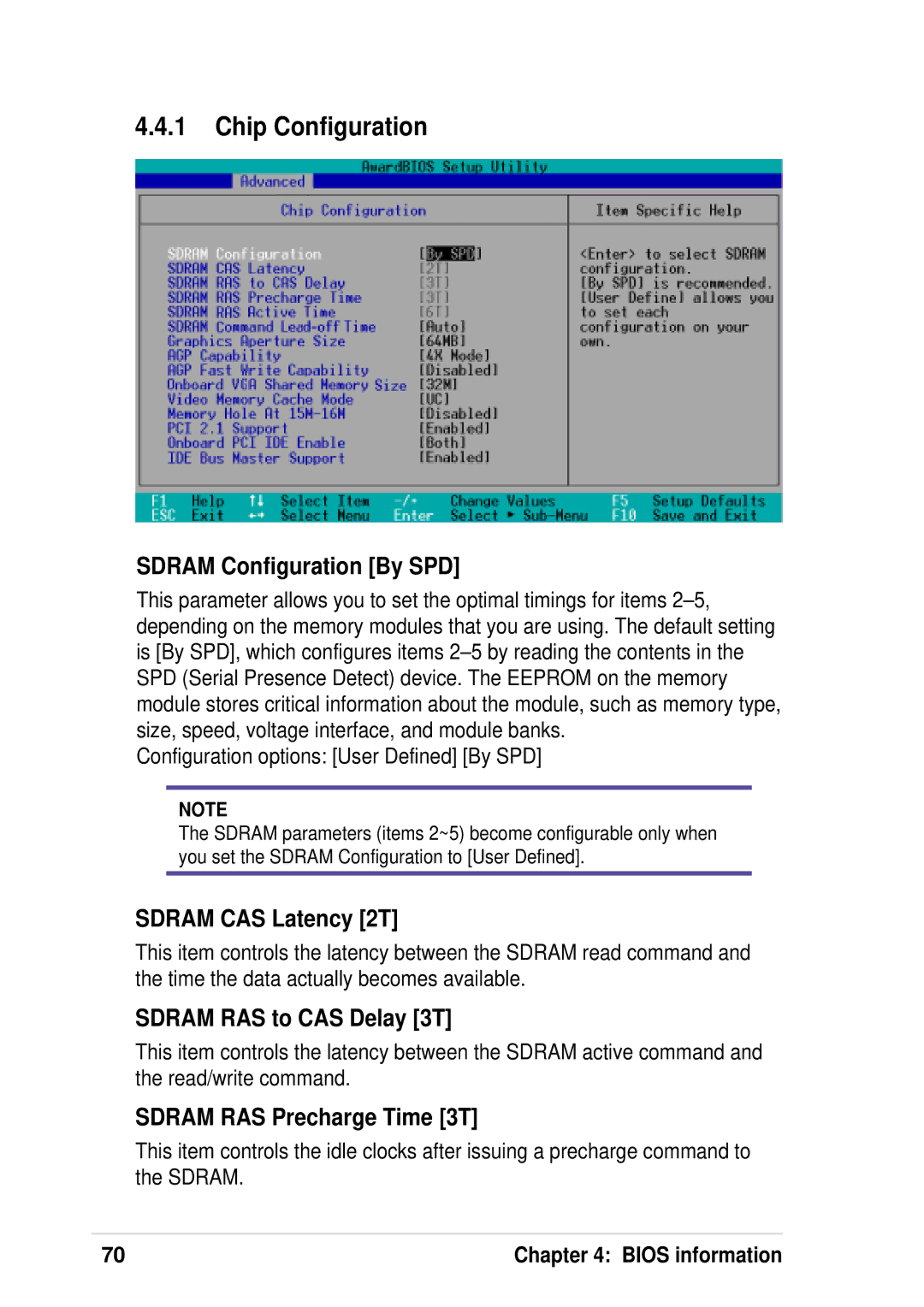 Asus P4 533 manual Chip Configuration, Sdram Configuration By SPD, Sdram CAS Latency 2T, Sdram RAS to CAS Delay 3T 