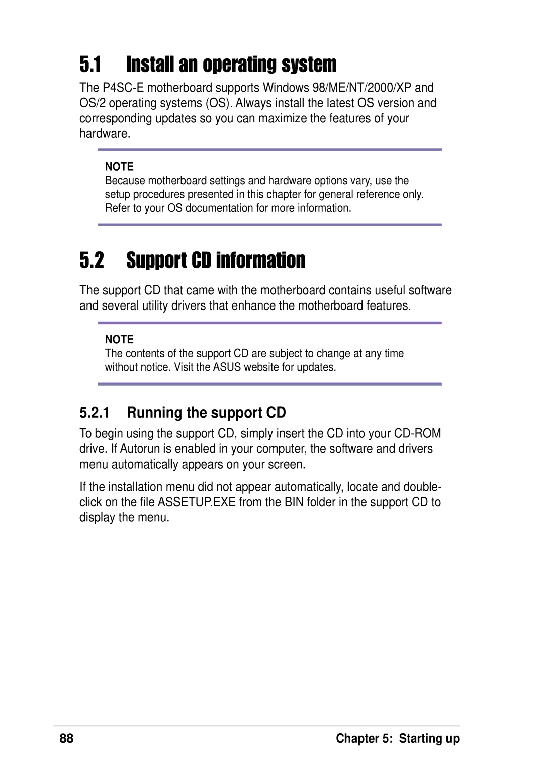 Asus P4 533 manual Install an operating system, Support CD information, Running the support CD 