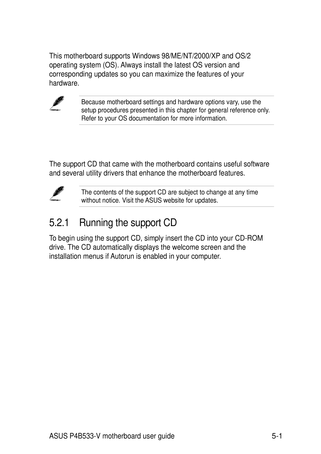 Asus P4B533-V manual Install an operating system, Support CD information, Running the support CD 