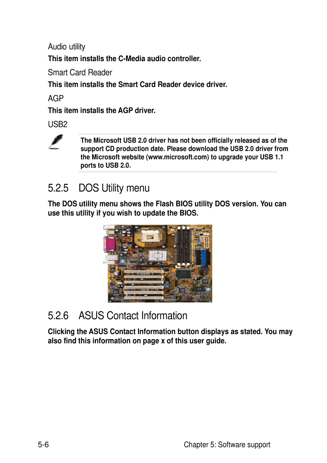 Asus P4B533-V manual DOS Utility menu, Asus Contact Information, Audio utility, Smart Card Reader 