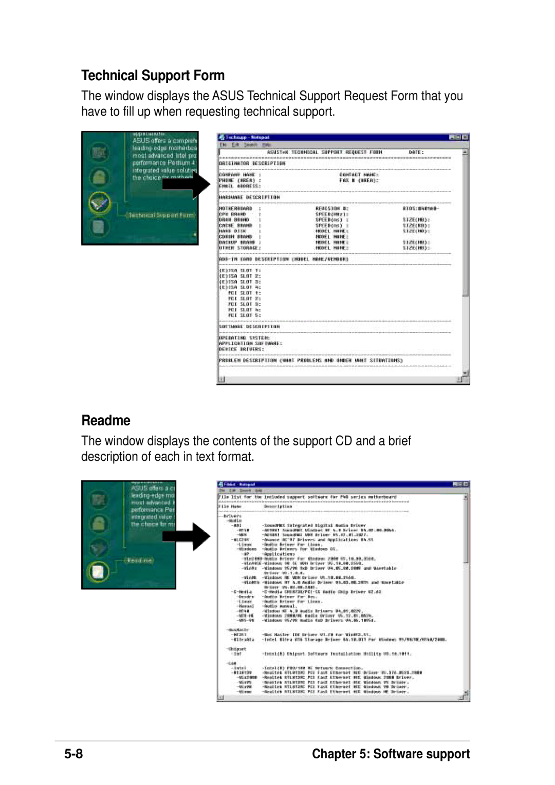 Asus P4B533-V manual Technical Support Form, Readme 