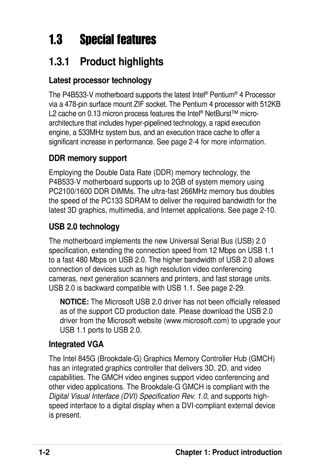 Asus P4B533-V manual Special features, Product highlights 