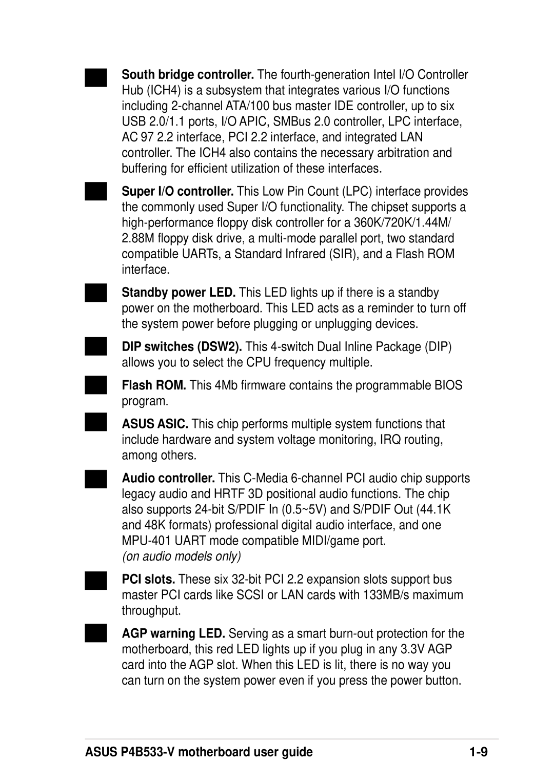 Asus P4B533-V manual On audio models only 