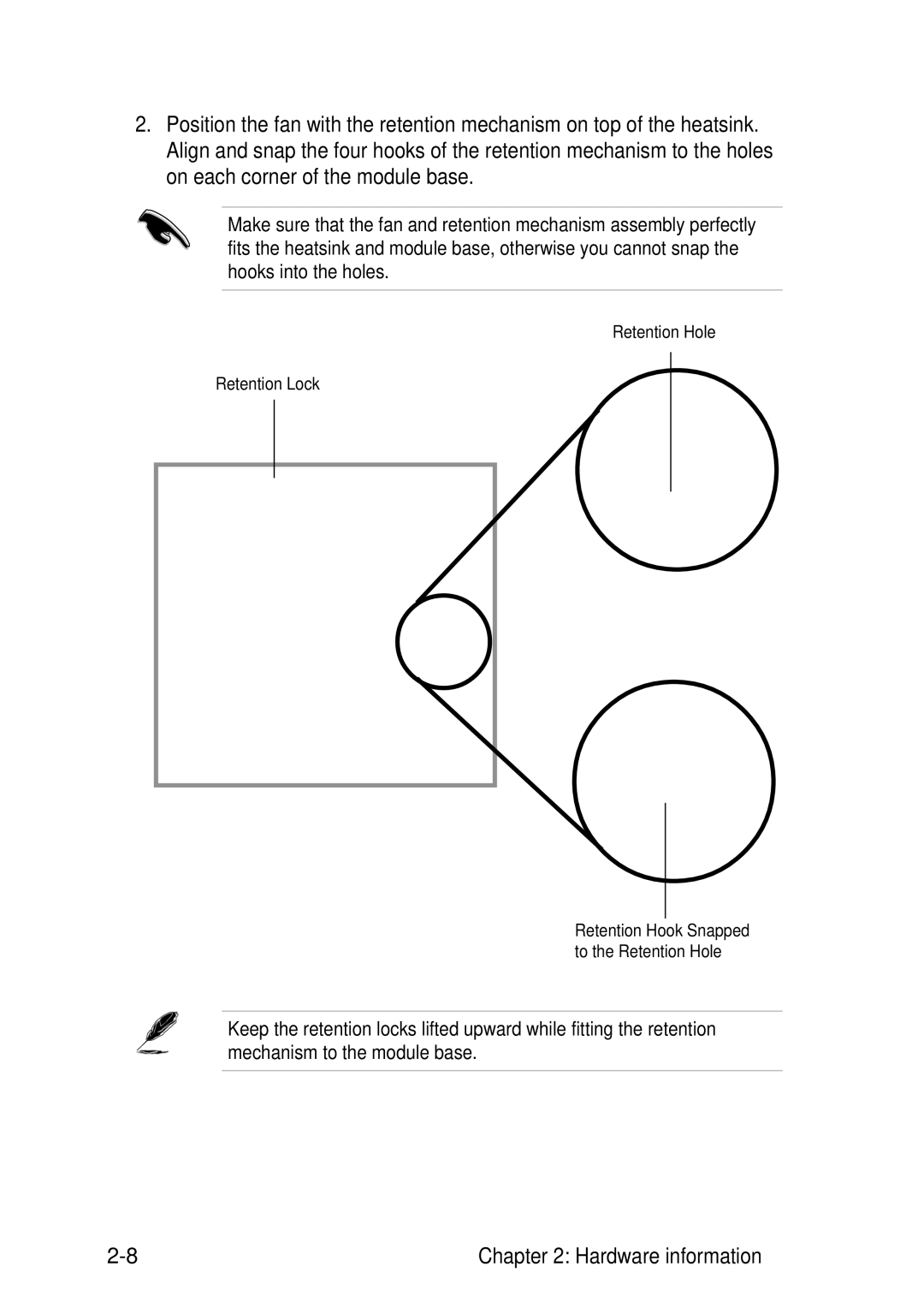 Asus P4B533-V manual Retention Hole Retention Lock 