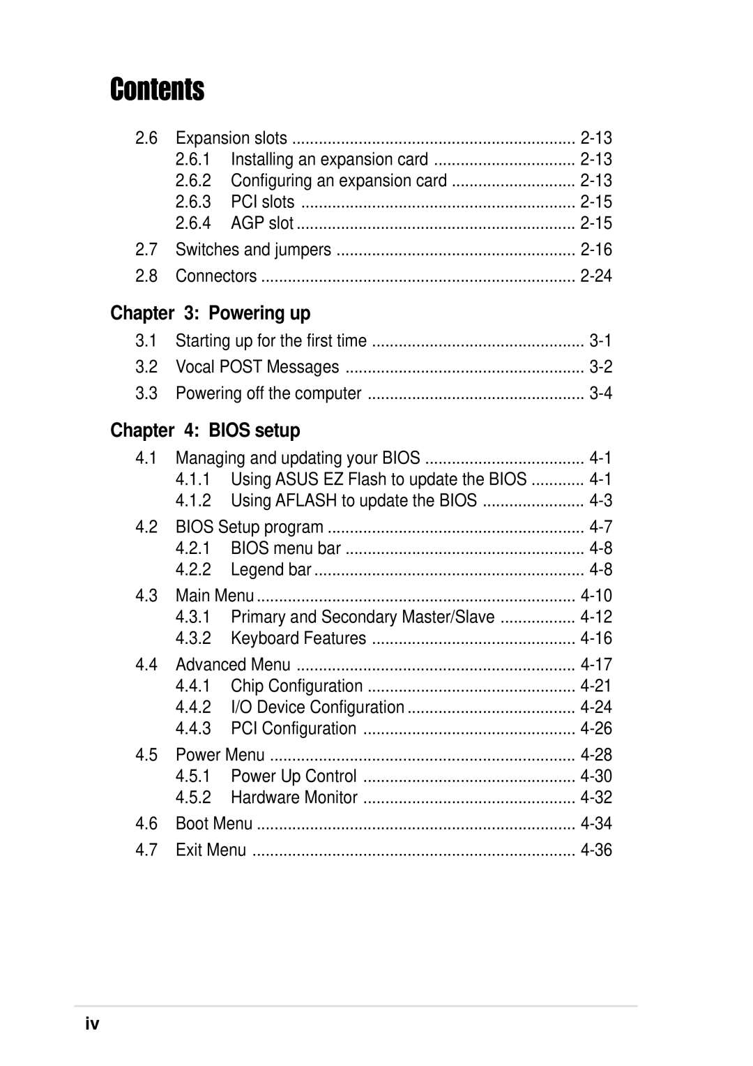 Asus P4B533-V manual Powering up, Bios setup 