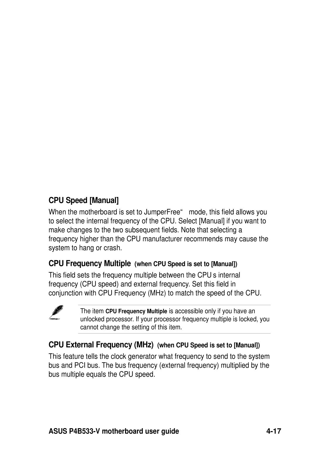 Asus P4B533-V manual Advanced Menu, CPU Speed Manual 