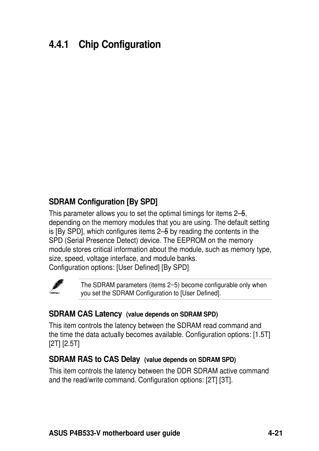 Asus P4B533-V manual Chip Configuration, Sdram Configuration By SPD 