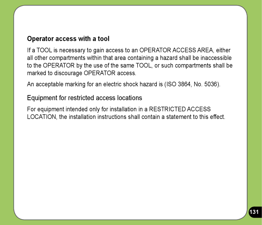 Asus P525 user manual Operator access with a tool, 131 