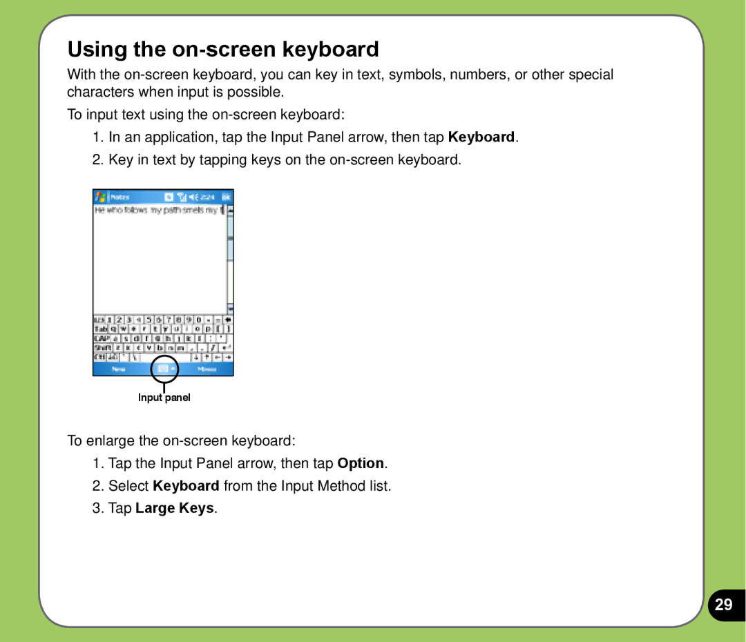 Asus P525 user manual Using the on-screen keyboard, Tap Large Keys 