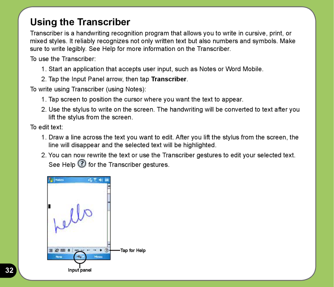 Asus P525 user manual Using the Transcriber 