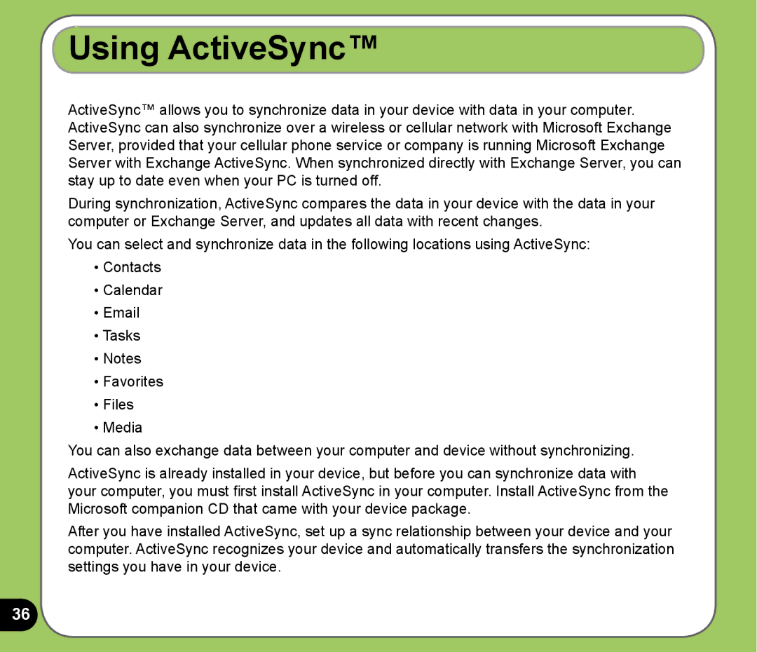 Asus P525 user manual Using ActiveSync 