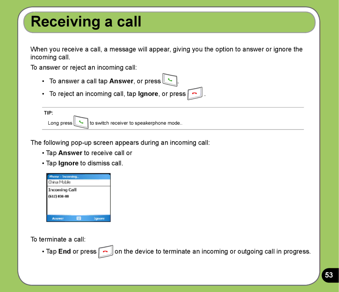 Asus P525 user manual Receiving a call 