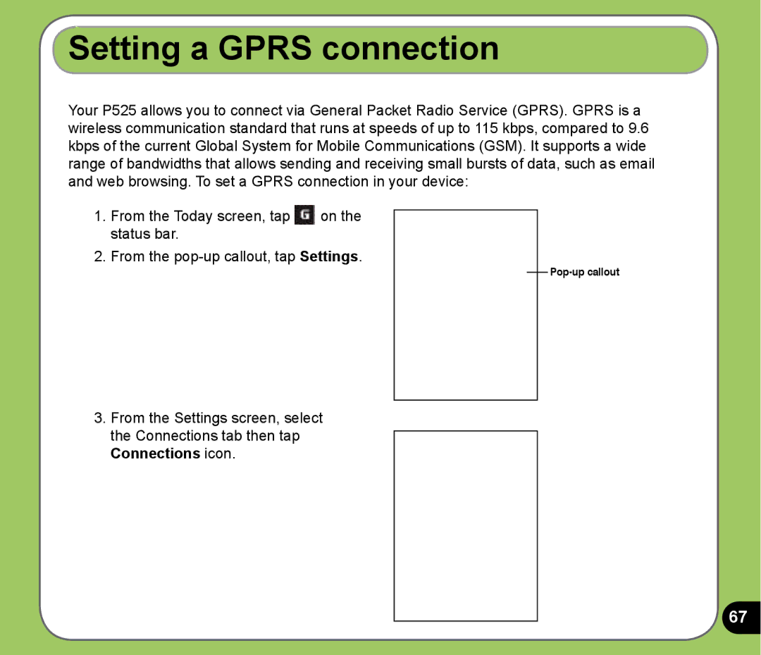 Asus P525 user manual Setting a Gprs connection 