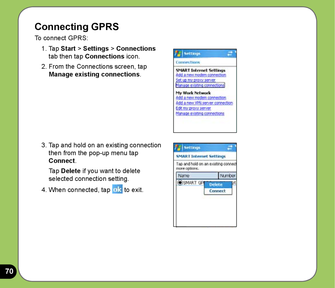 Asus P525 user manual Connecting Gprs 