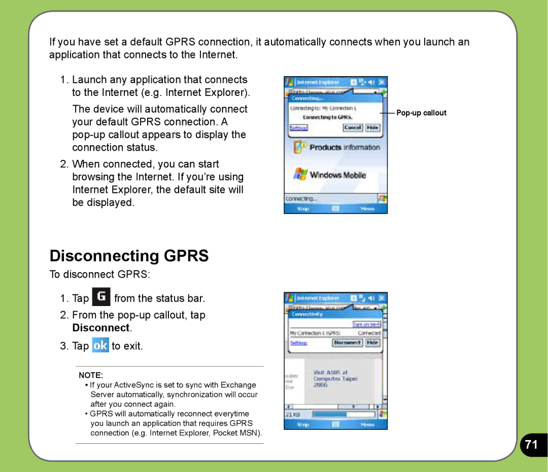 Asus P525 user manual Disconnecting Gprs 