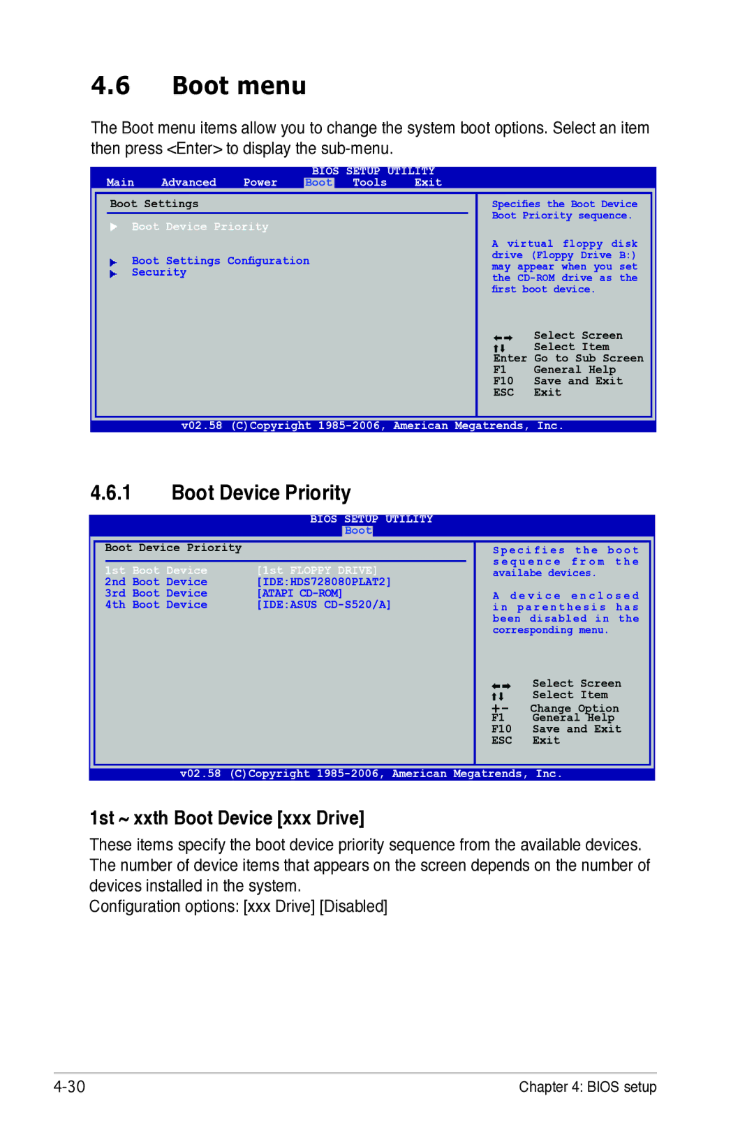 Asus P5B manual Boot menu, Boot Device Priority, 1st ~ xxth Boot Device xxx Drive 