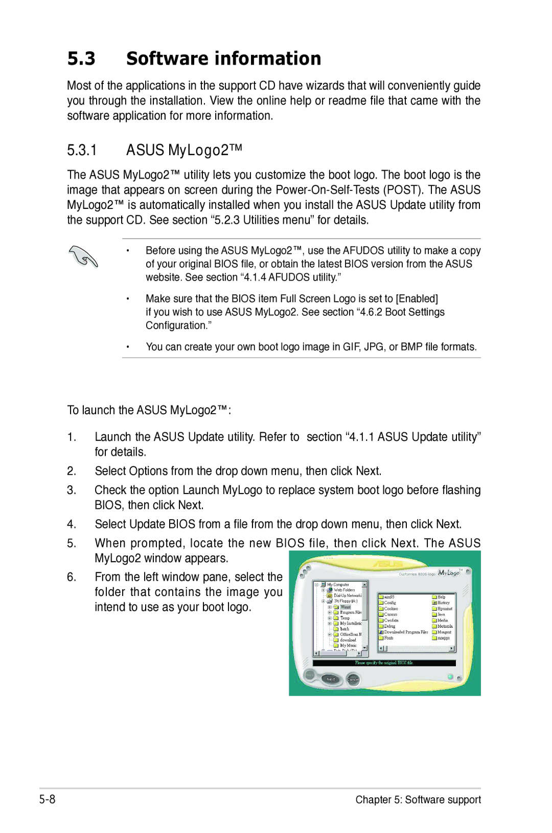 Asus P5B manual Software information, Asus MyLogo2 