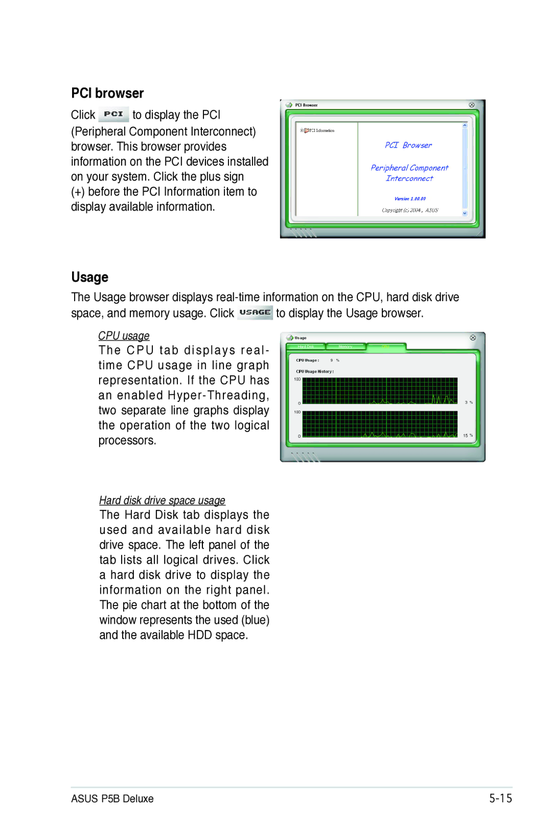 Asus P5B manual PCI browser, Usage 