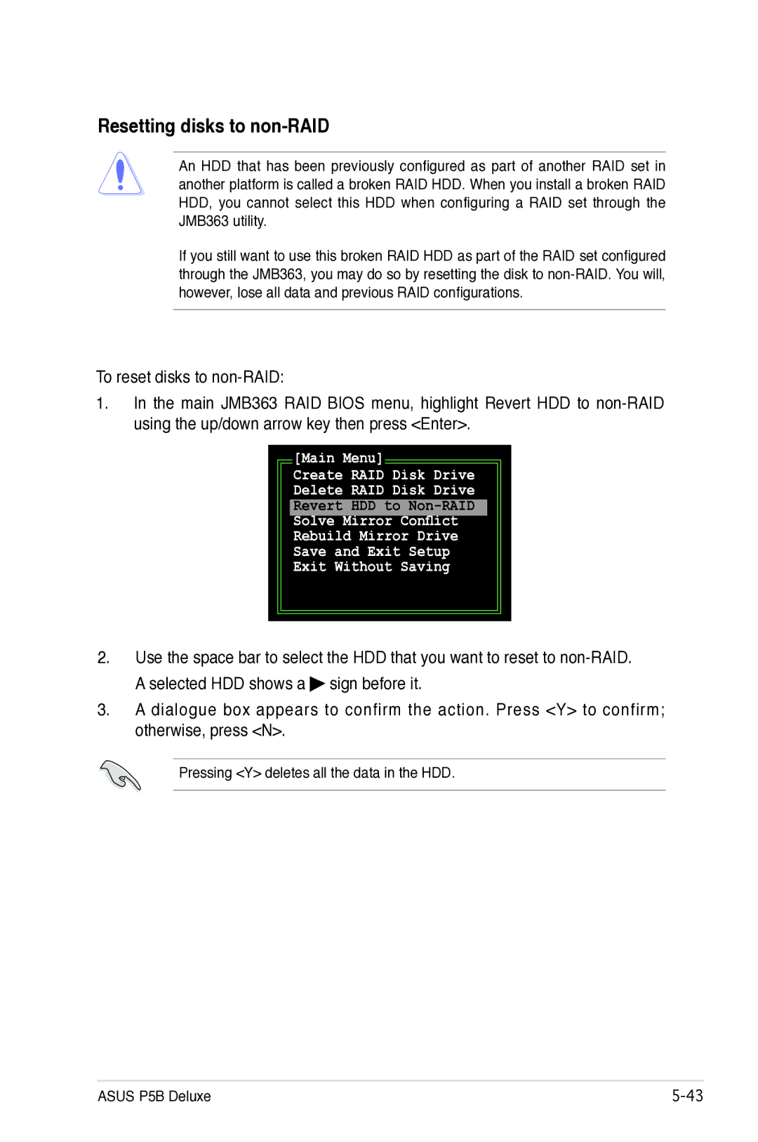 Asus P5B manual Resetting disks to non-RAID 