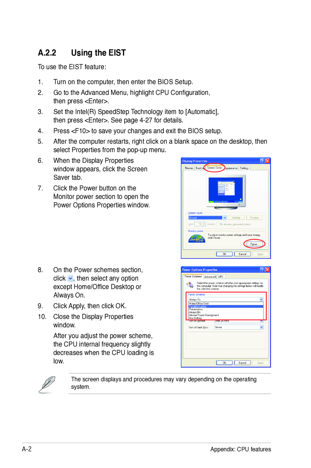 Asus P5B manual Using the Eist 