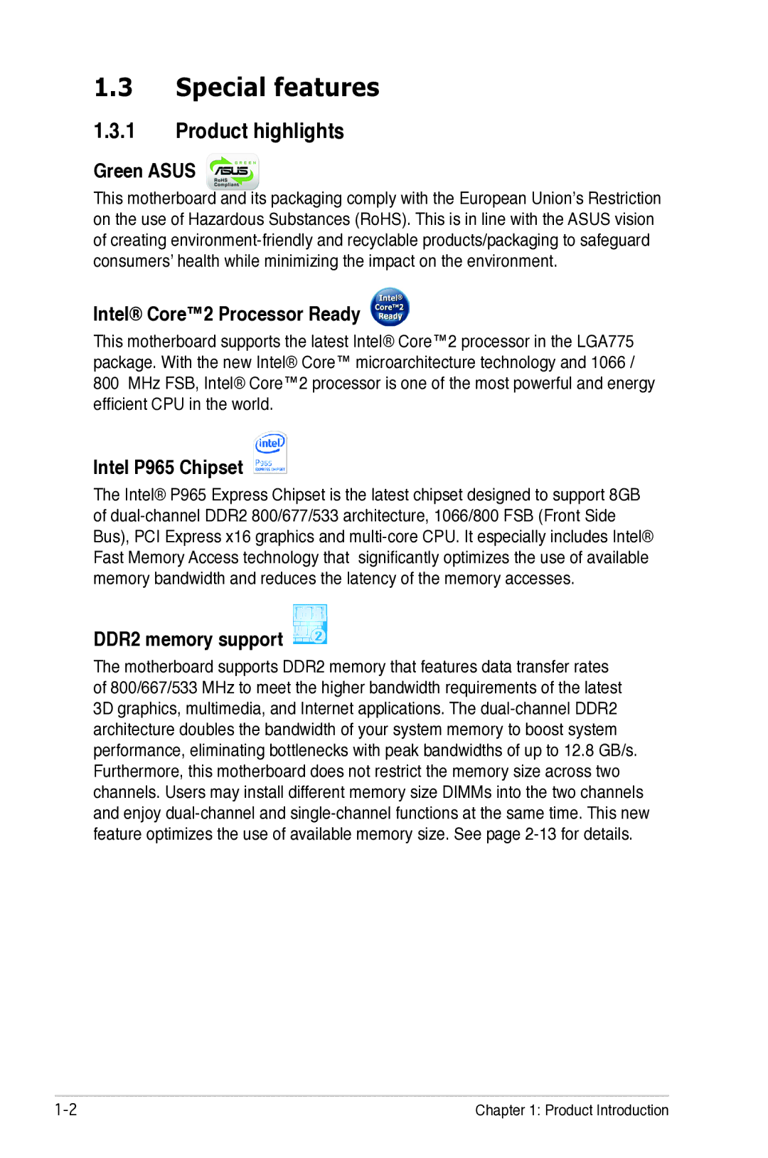 Asus P5B manual Special features, Product highlights 