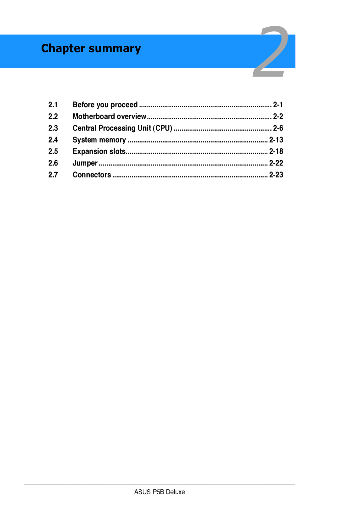 Asus P5B manual Chapter summary 