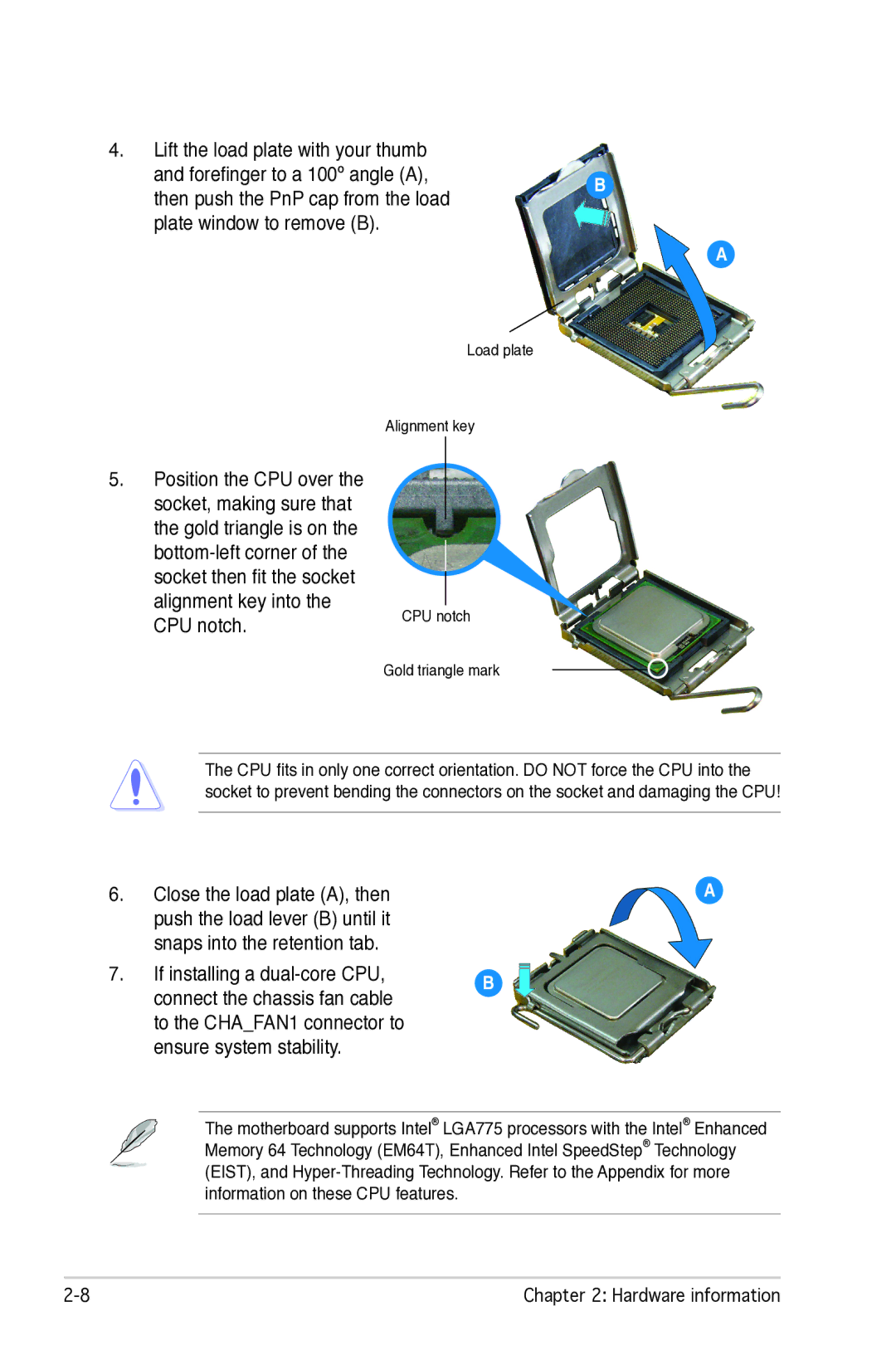 Asus P5B manual Load plate 