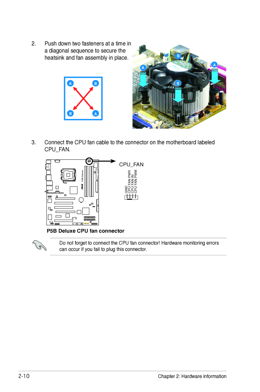 Asus P5B manual Heatsink and fan assembly in place 